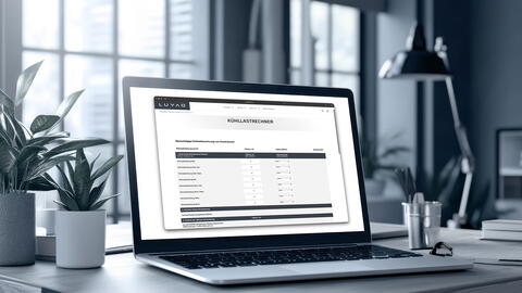 Aufgeklappter Laptop mit dem geöffneten Kühllastrechner von LUVAQ