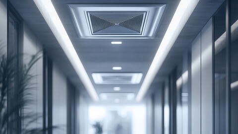Beleuchteter Flur mit Auslässen in der Decke